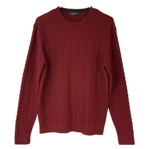 IROR Classic Burgundy Cable Knit Sweater L Pullover Crew Neck Long Sleeve Wool